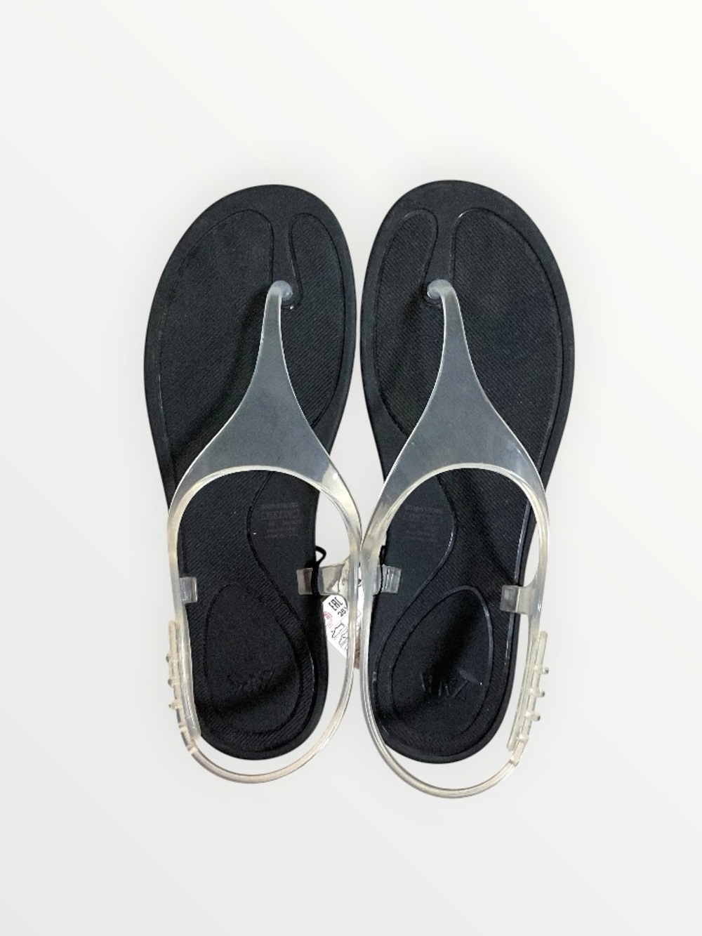 NWT Zara Vinyl Strap Flat Sandals in Clear and Black